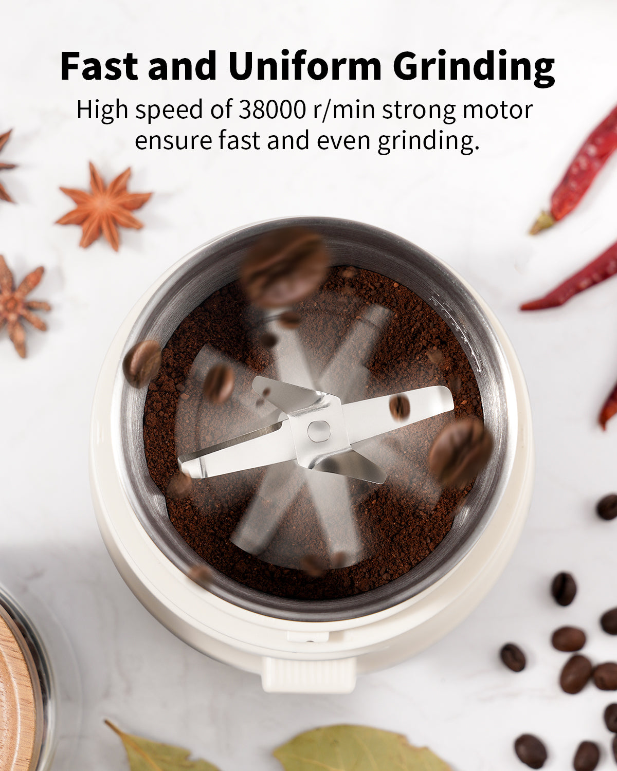 SHARDOR® Coffee Blade Grinder with Finger press White