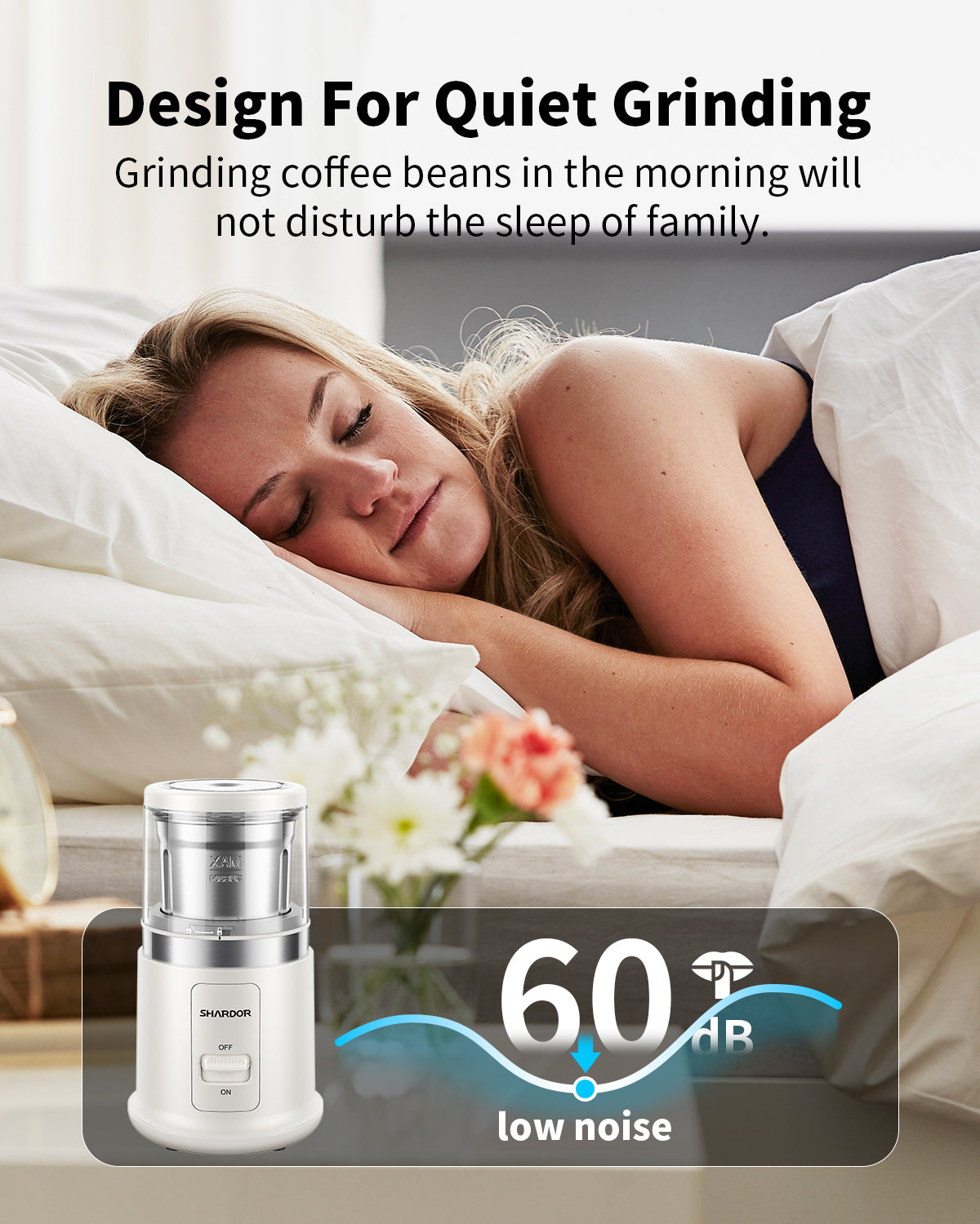 SHARDOR® Coffee Blade Grinder with Finger press White