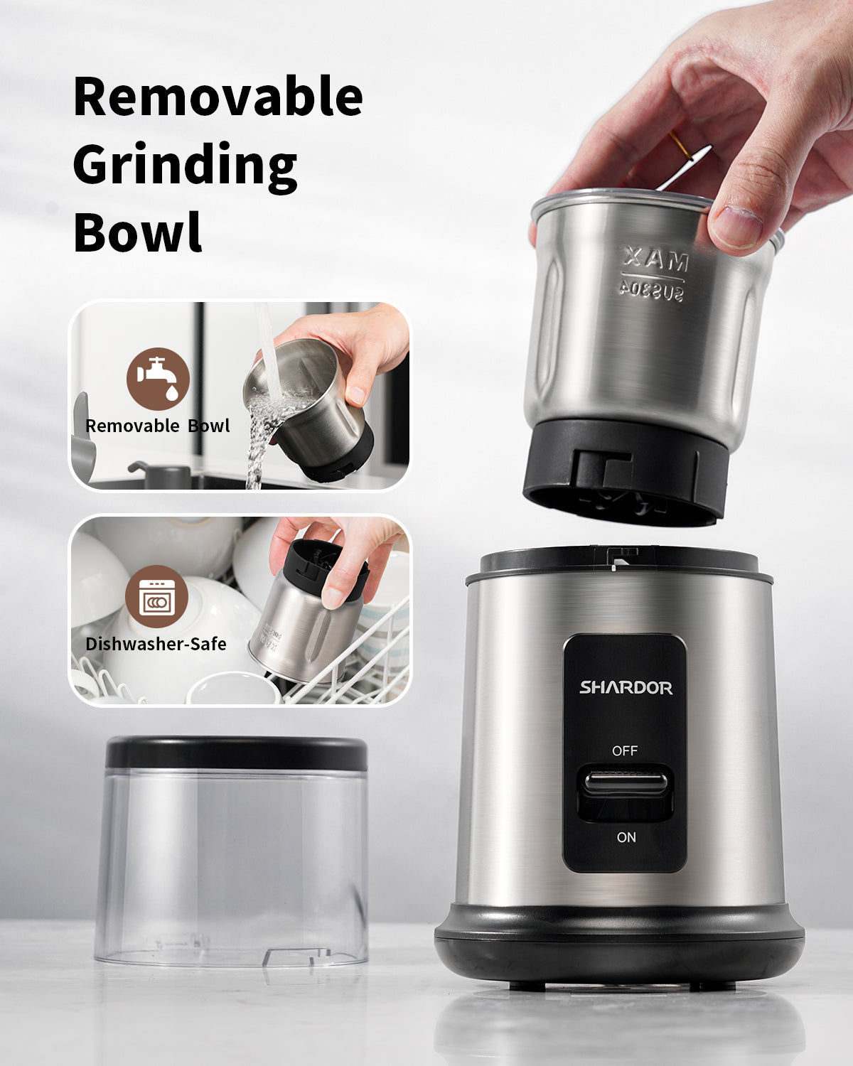 SHARDOR® Coffee Blade Grinder with Finger press Silver