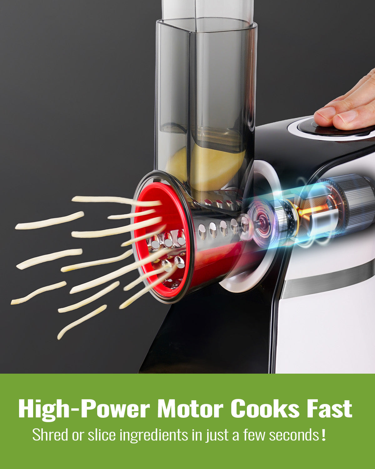 TWOMEOW 5-in-1 Multi-Functional Electric Cheese Grater & Salad Maker with Stainless Steel Blades
