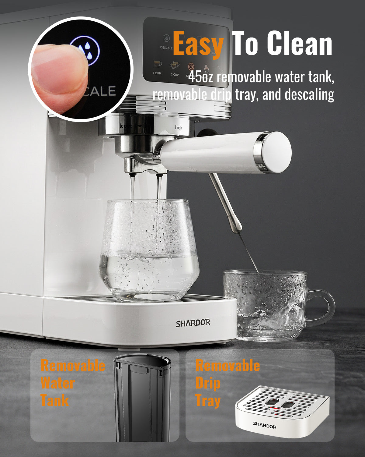 SHARDOR Espresso Machine 20 Bar with Touchscreen Adjustable White