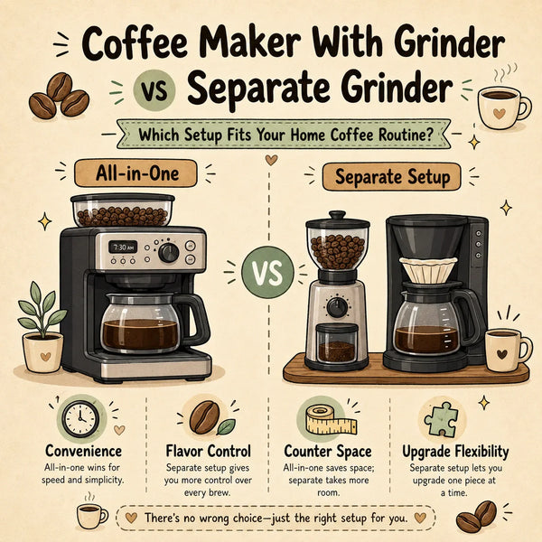 Coffee maker with grinder vs separate grinder home coffee setup comparison
