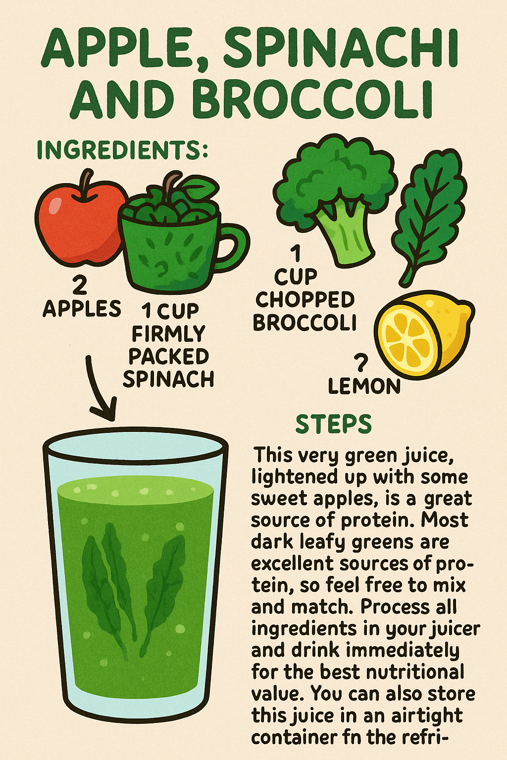 Apple, Spinach, and Broccoli Juice