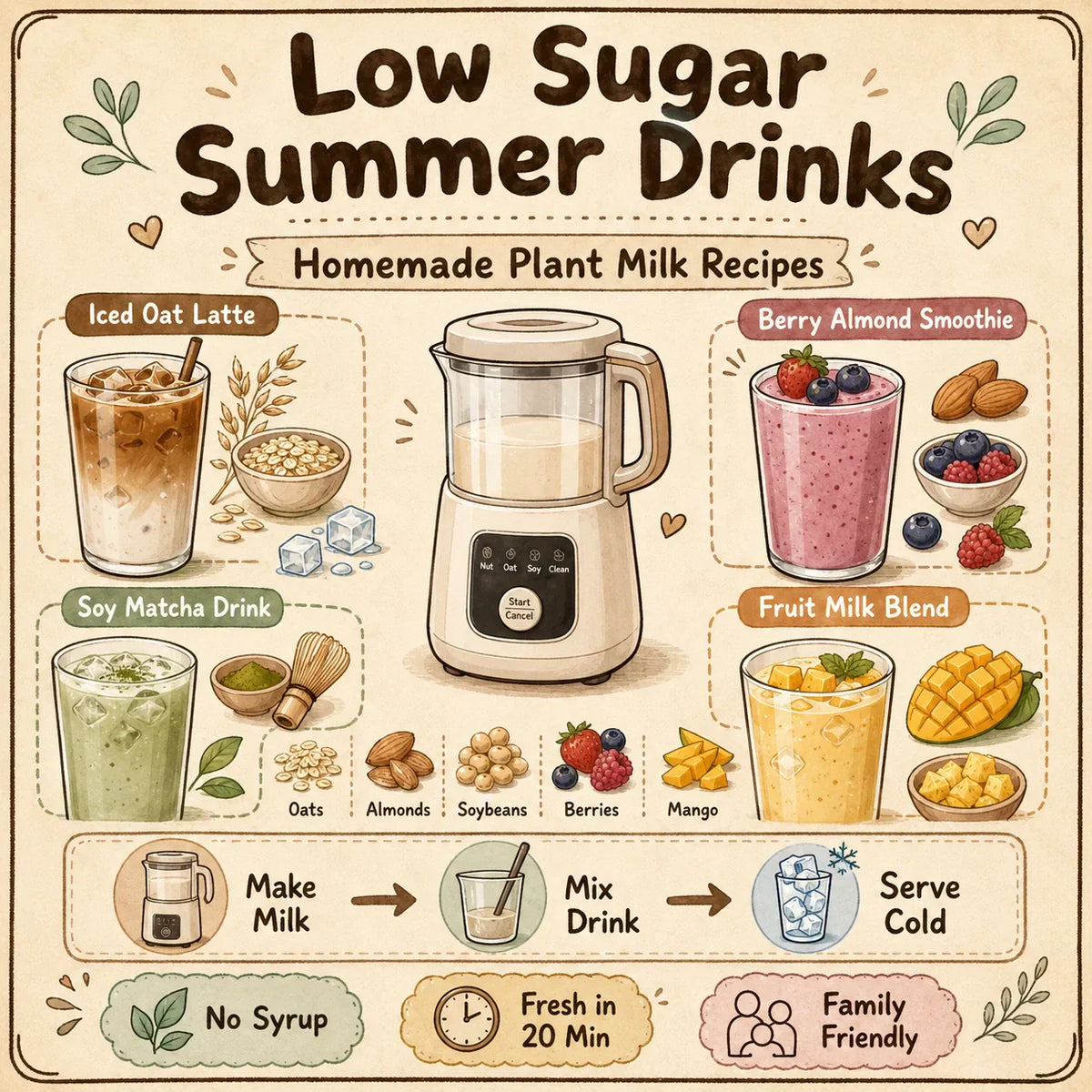 Low sugar summer drinks with homemade plant milk