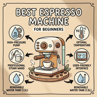 Infographic of the best espresso machine for beginners with key features