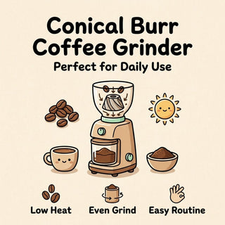 Conical burr coffee grinder for daily home brewing