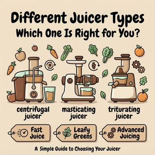Different juicer types guide with centrifugal, masticating, and triturating juicers