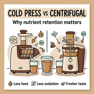 Cold press vs centrifugal juicer infographic cover about nutrient retention