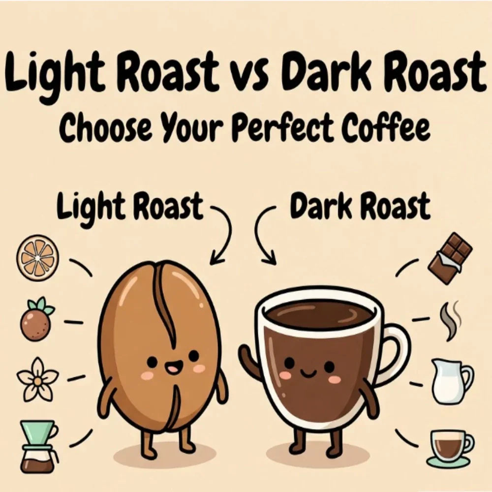 Light roast vs dark roast coffee comparison infographic