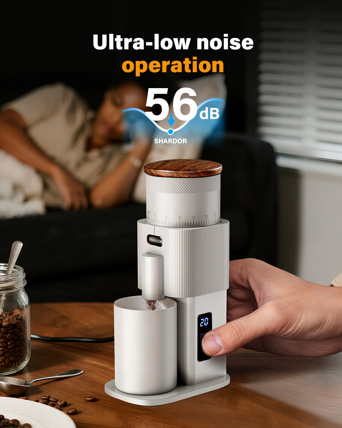 SHARDOR® Coffee Burr Grinder Professional with  All-Metal Single-Dose Coffee Grinder – Quiet DC Motor-White