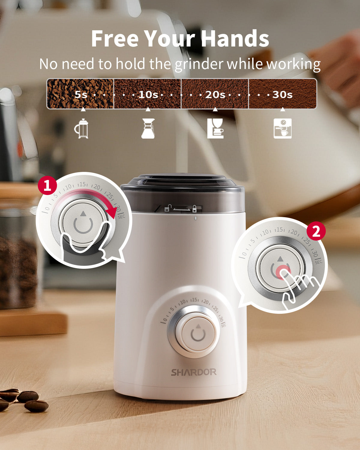 SHARDOR Coffee Blade Grinder with  Super Silent Blade and Compact-White