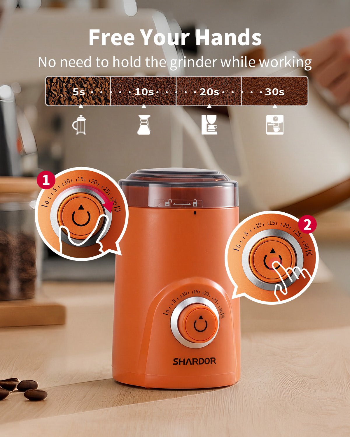 SHARDOR Coffee Blade Grinder with  Super Silent Blade and Compact-Orange