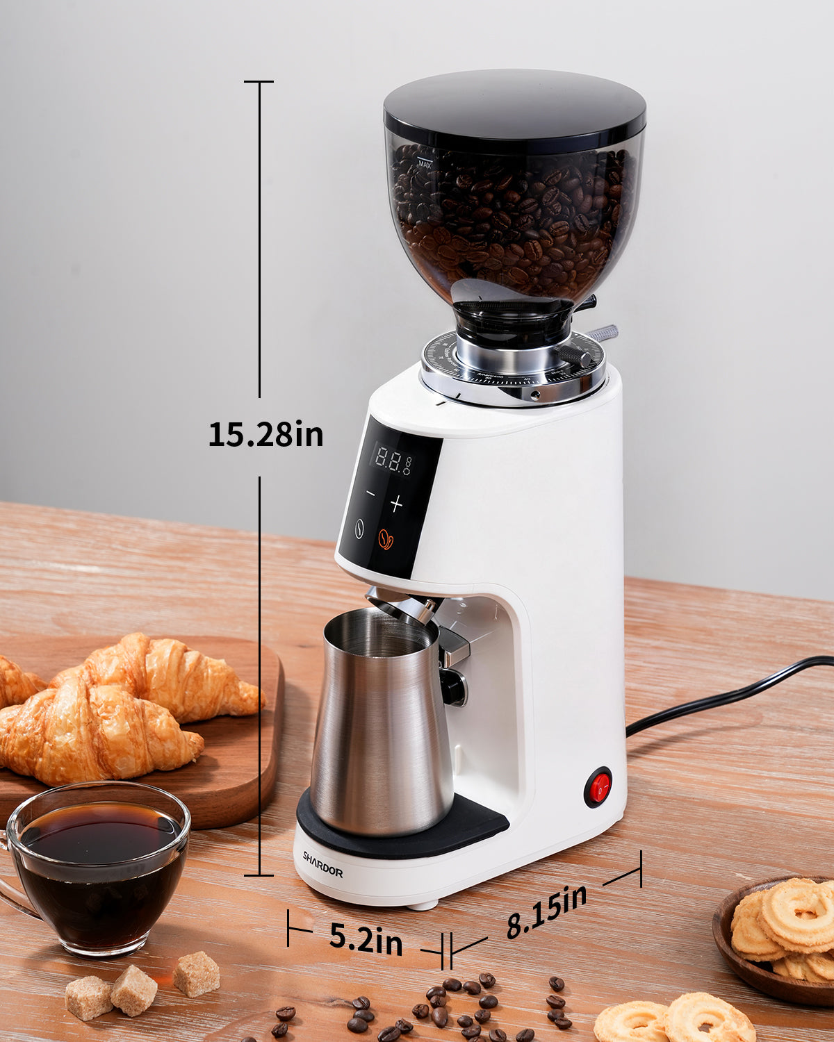 SHARDOR 64mm Flat Burr Coffee Grinder, 100 Settings, Anti-Static, White