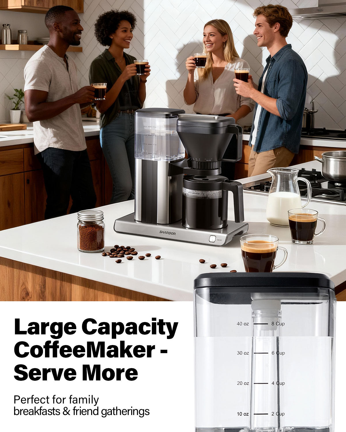 SHARDOR Coffee Burr Grinder with Reusable Filter and Glass Coffee Pot