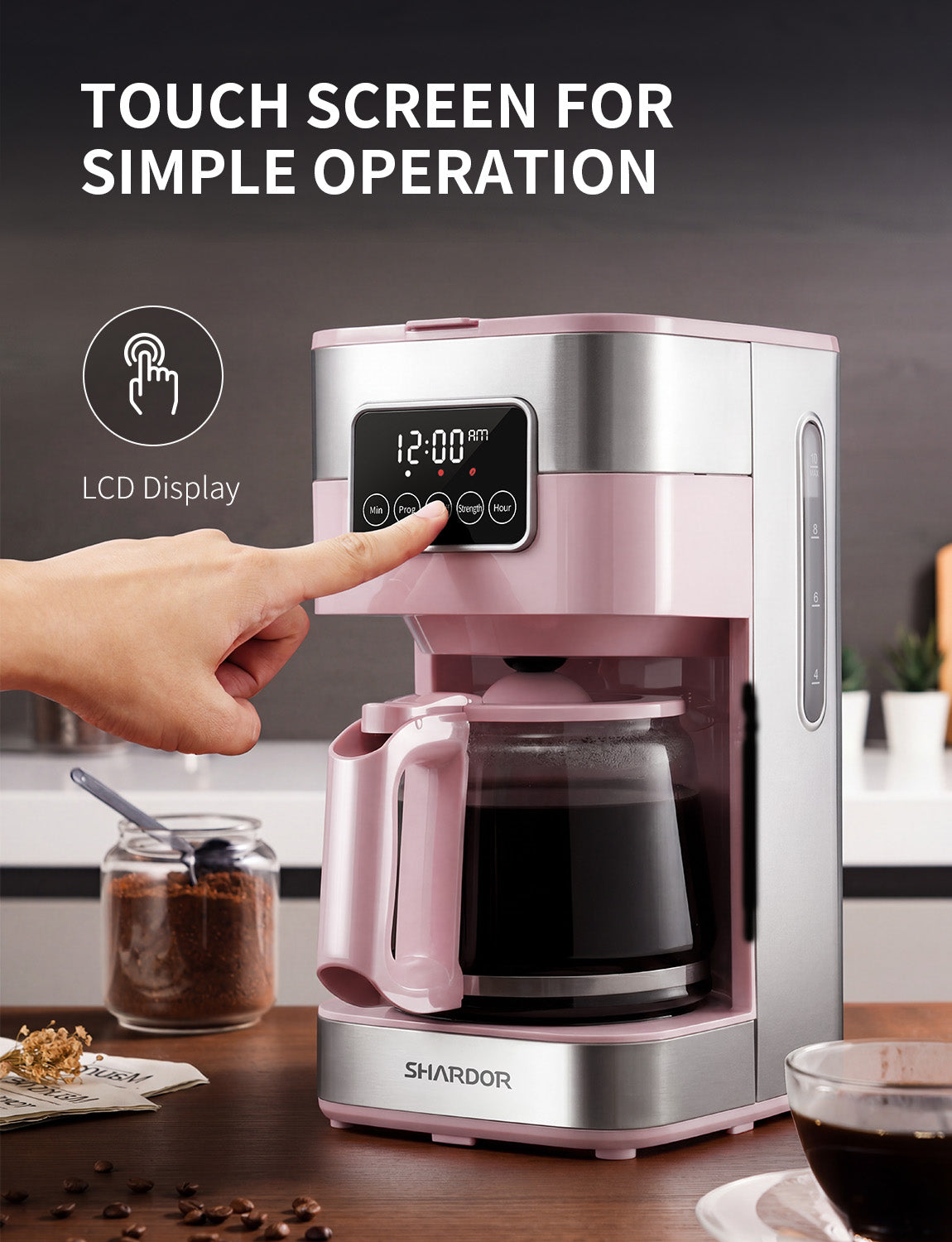 SHARDOR Drip Coffee Machine with Timer, Pink & Glass Pot