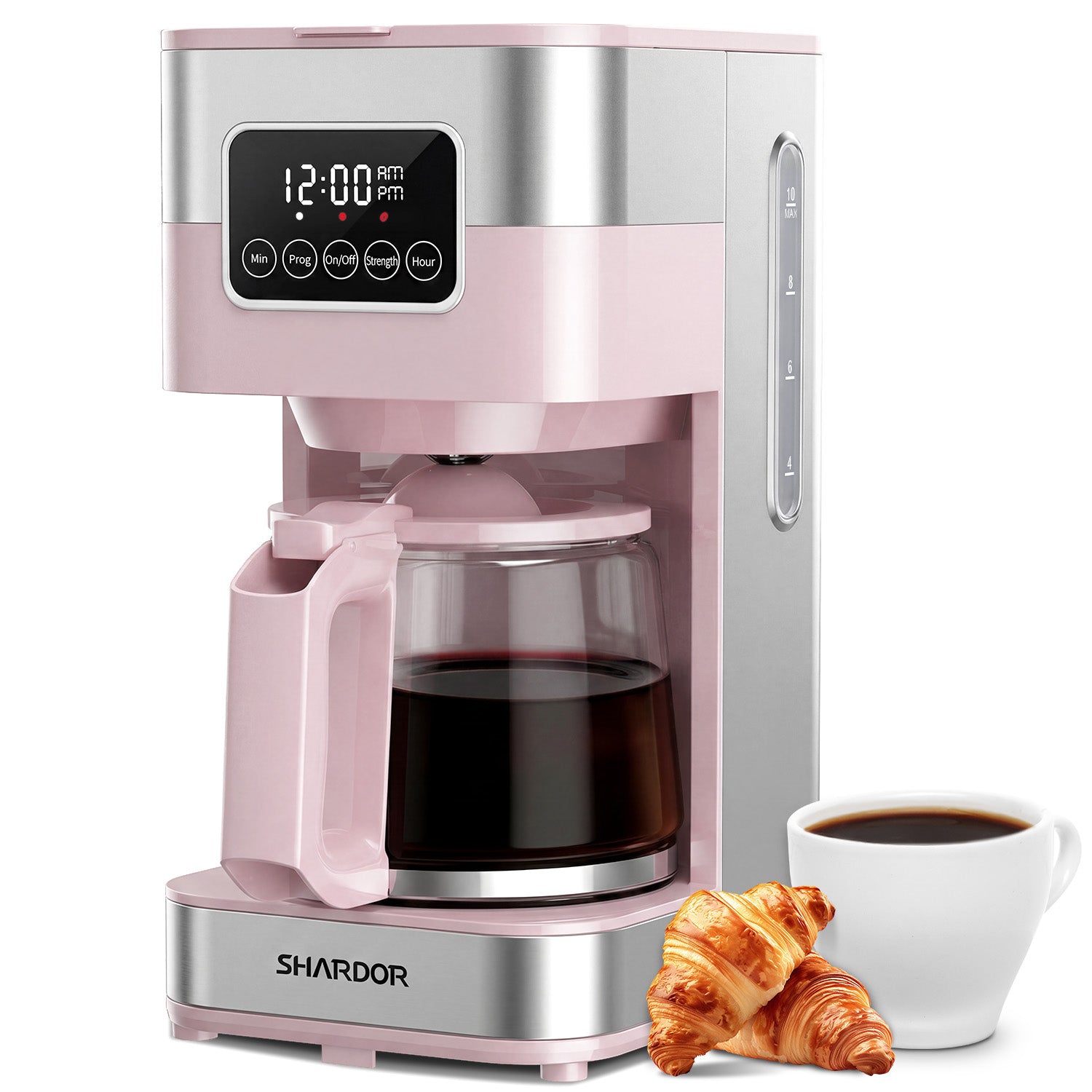 SHARDOR Drip Coffee Machine with Timer, Pink & Glass Pot