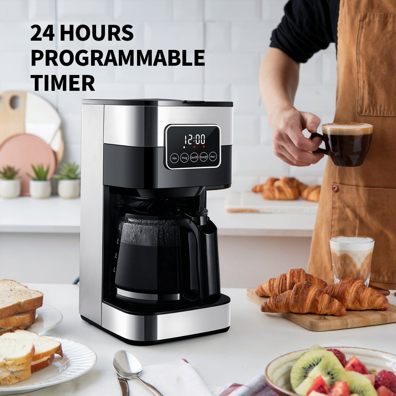 SHARDOR® Drip Coffee Machine with Timer,Silver & Glass Pot