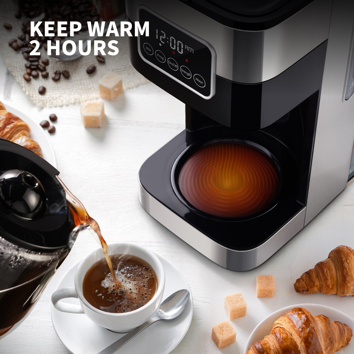 SHARDOR® Drip Coffee Machine with Timer,Silver & Glass Pot