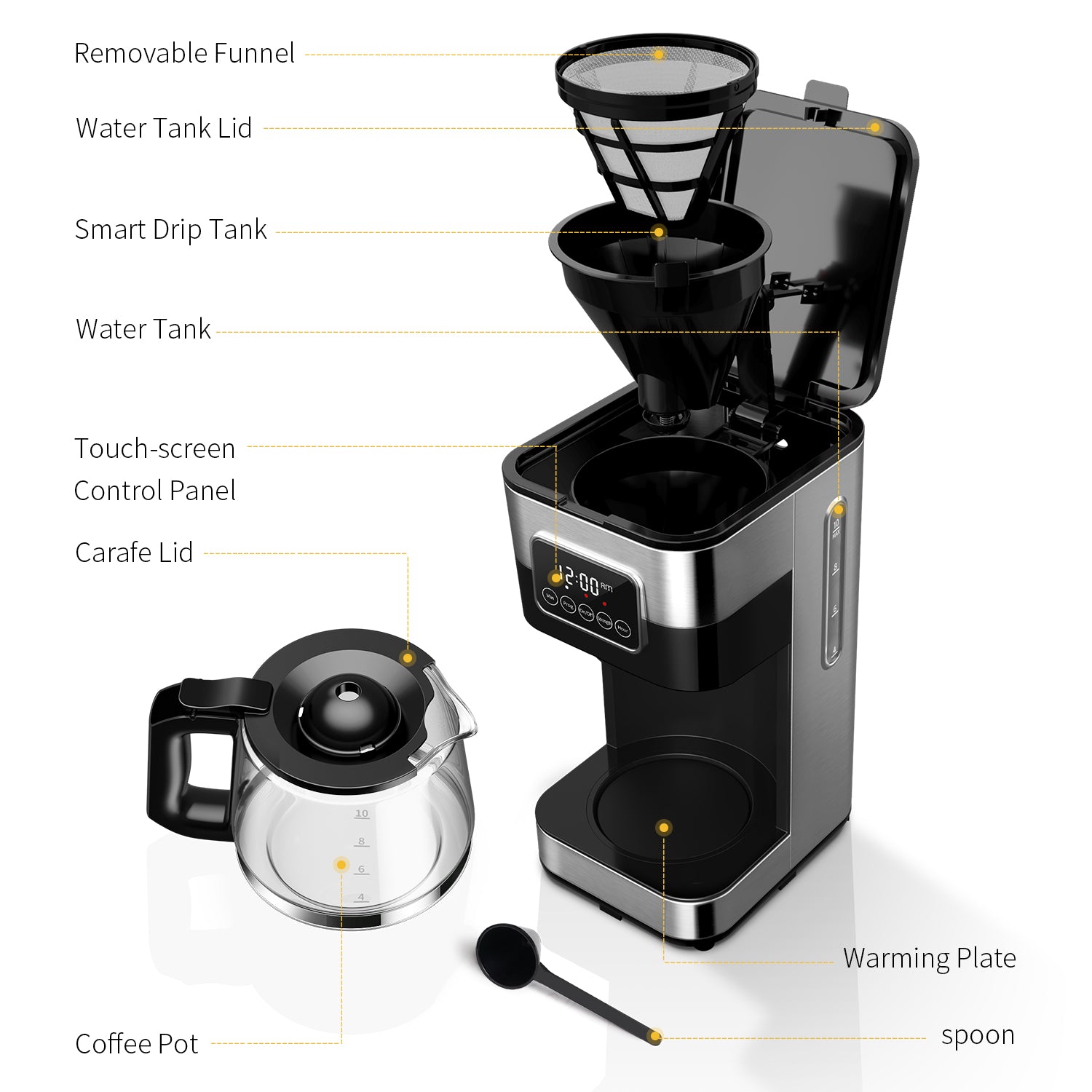 SHARDOR® Drip Coffee Machine with Timer,Silver & Glass Pot