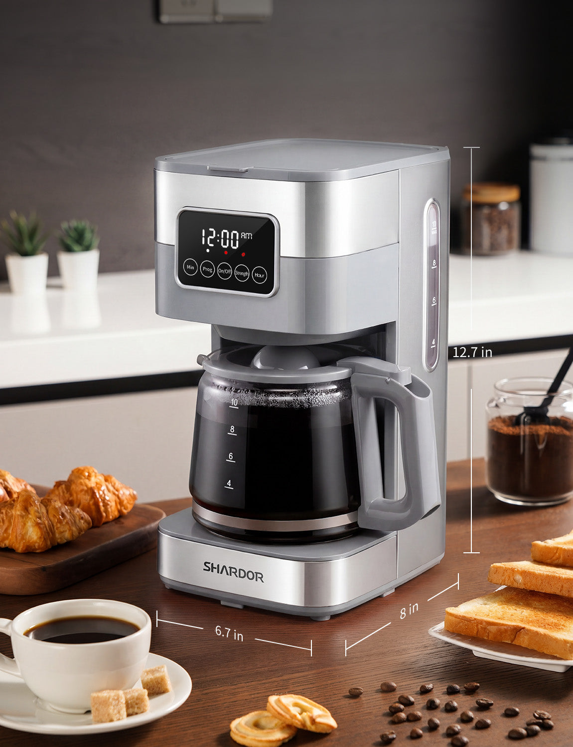 SHARDOR Drip Coffee Machine with Timer, Gray & Glass Pot