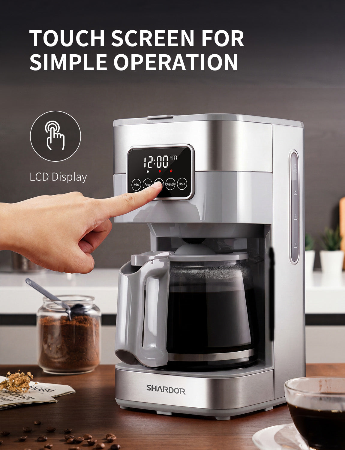 SHARDOR Drip Coffee Machine with Timer, Gray & Glass Pot