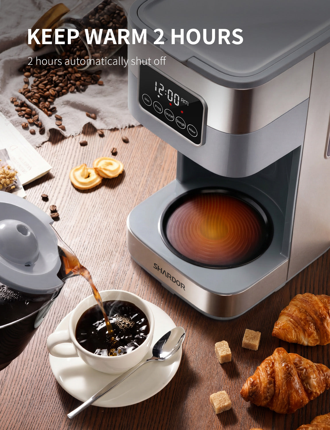 SHARDOR Drip Coffee Machine with Timer, Gray & Glass Pot