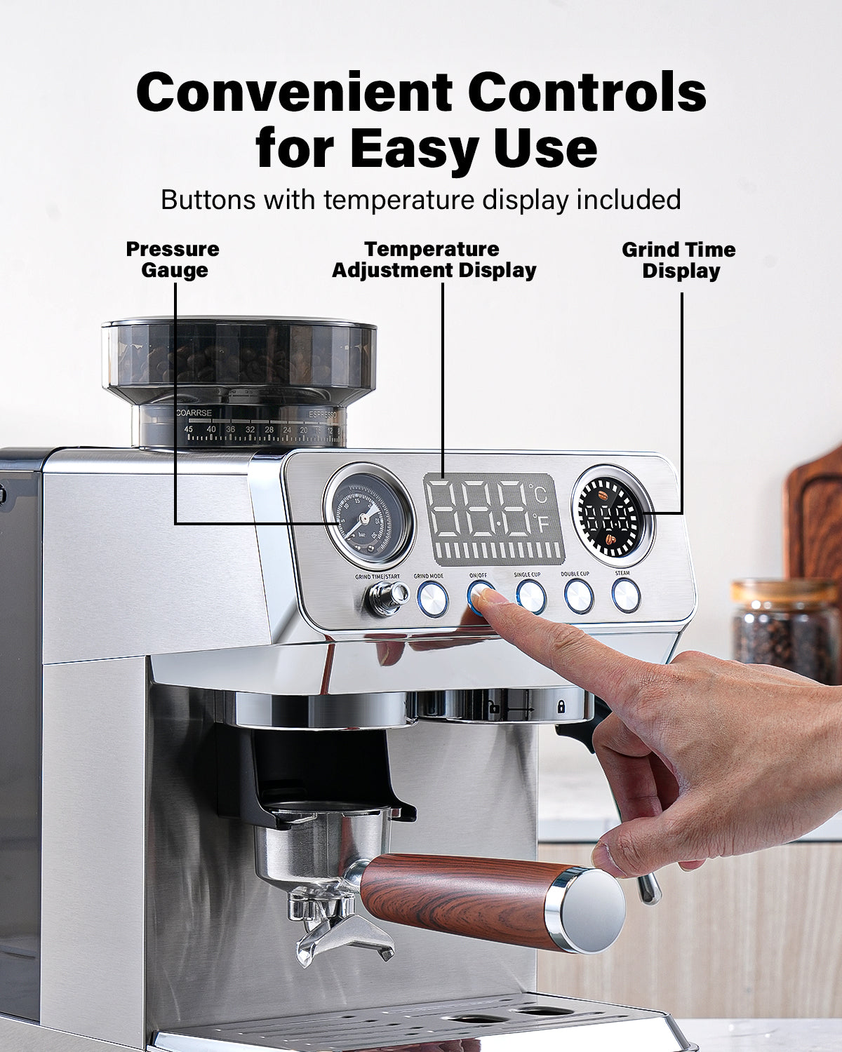 SHARDOR 20 Bar Espresso Machine with Built-In Grinder,