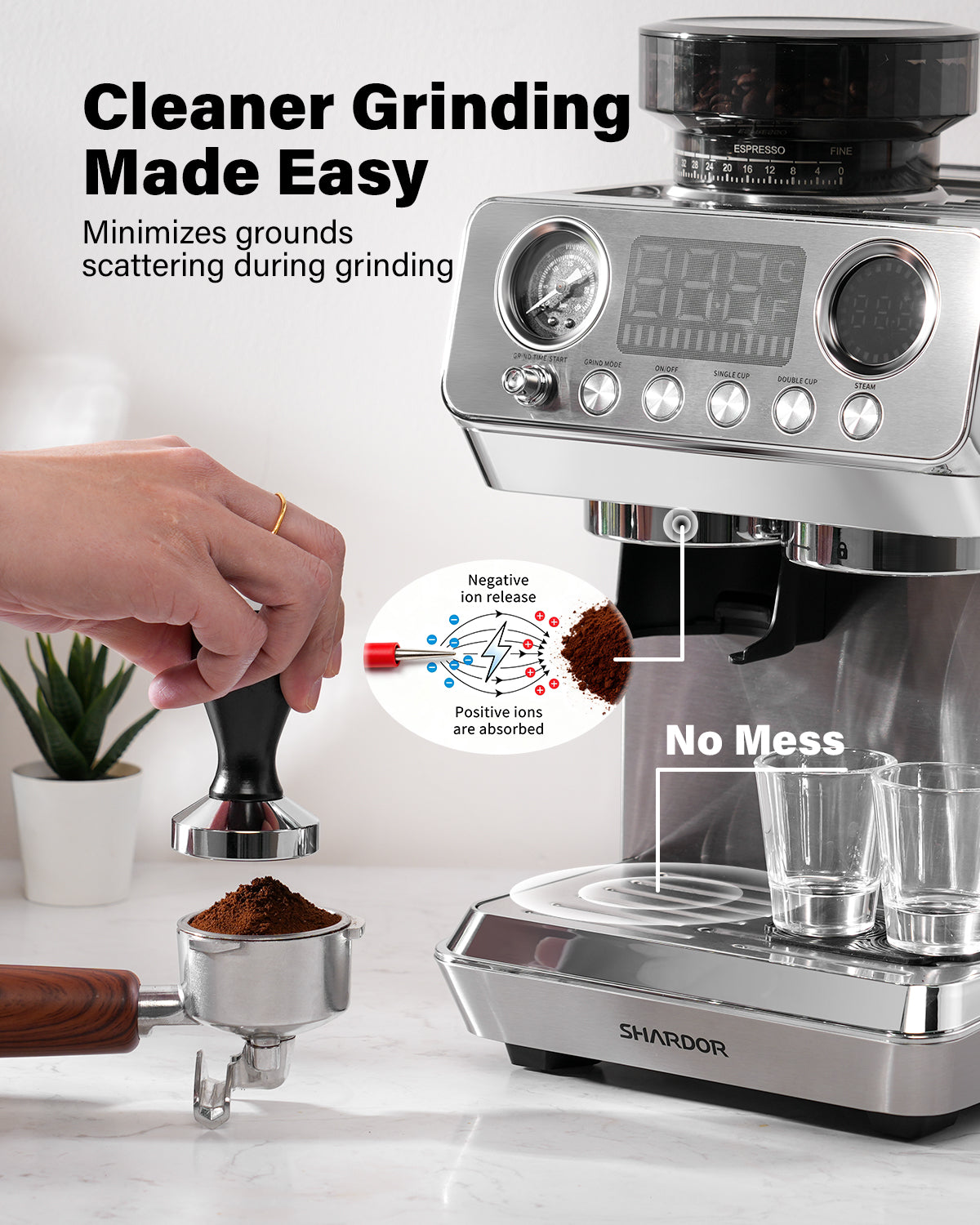 SHARDOR 20 Bar Espresso Machine with Built-In Grinder,