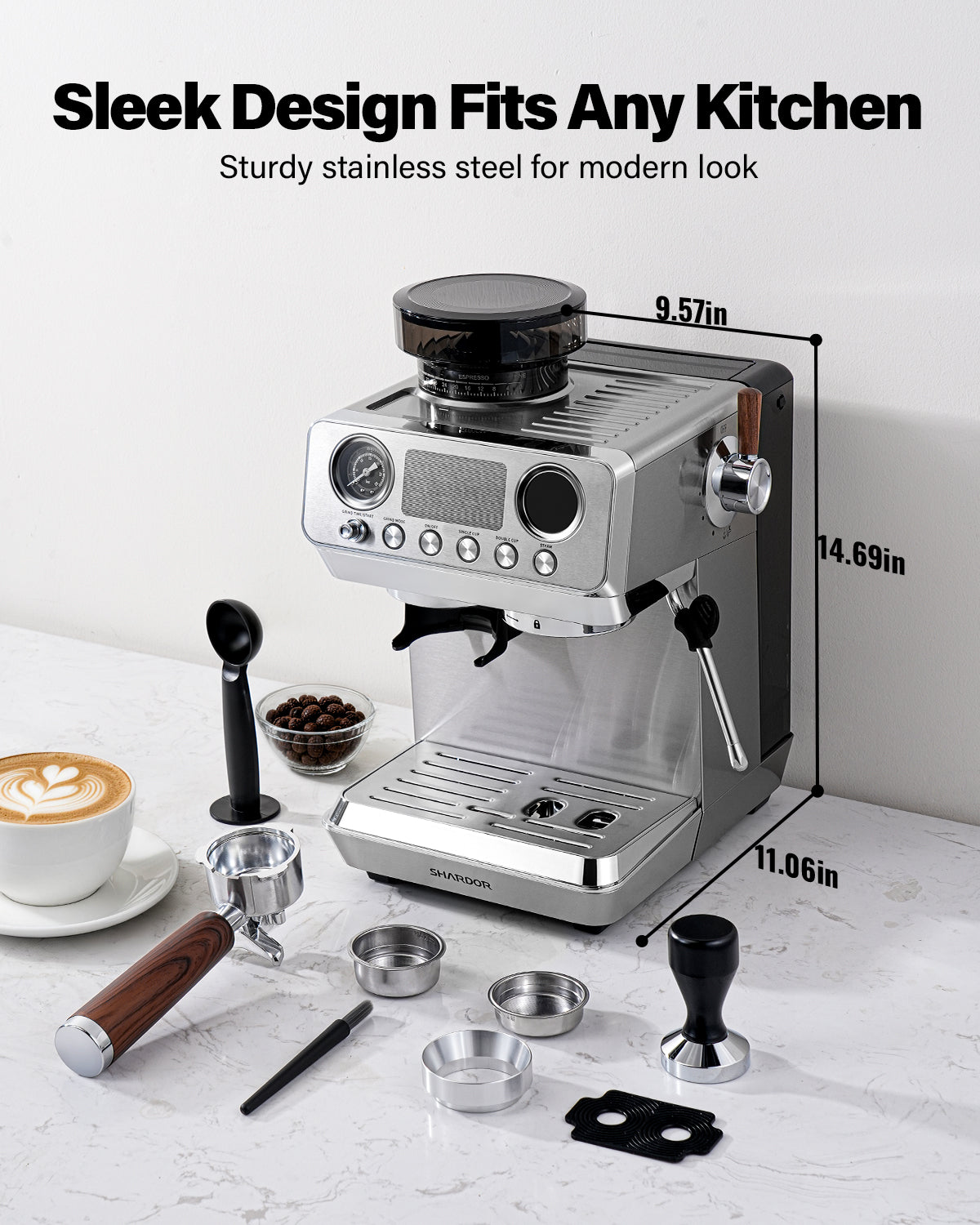 SHARDOR 20 Bar Espresso Machine with Built-In Grinder,