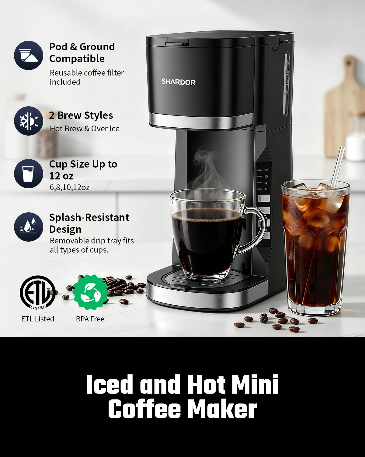 SHARDOR Mini Single Serve Coffee Maker for K-Cup Pods & Grounds