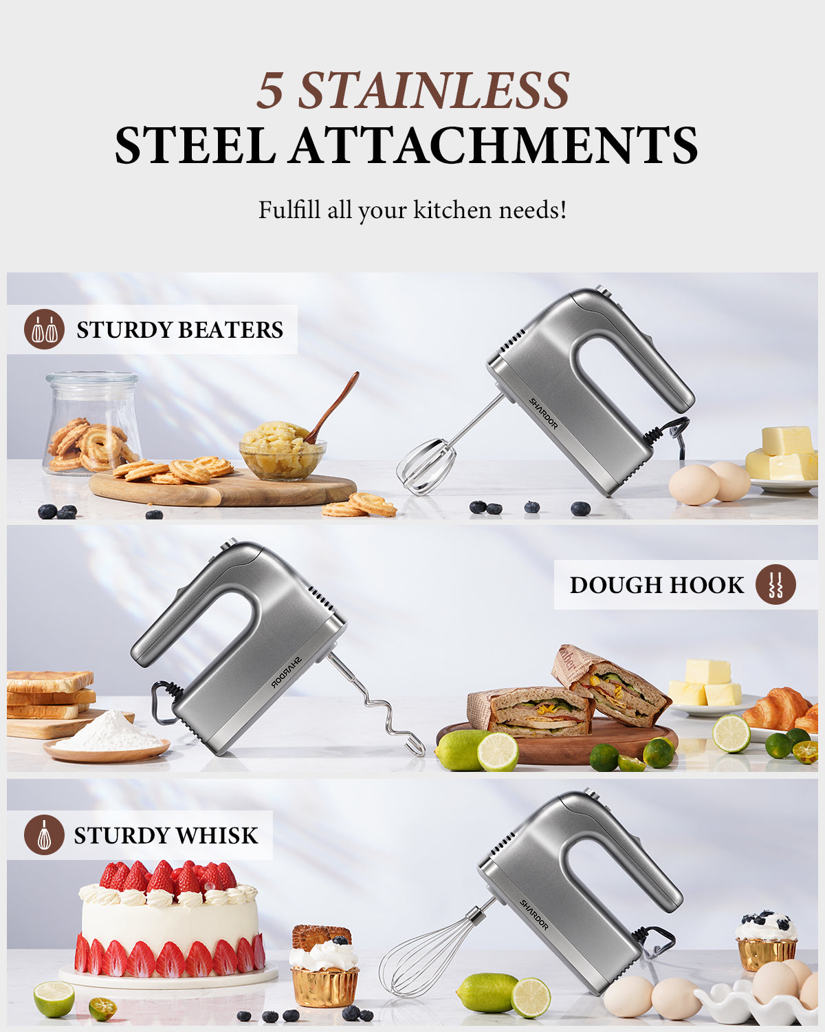 SHARDOR Hand Mixer, 450W Handheld Mixer with Storage Case