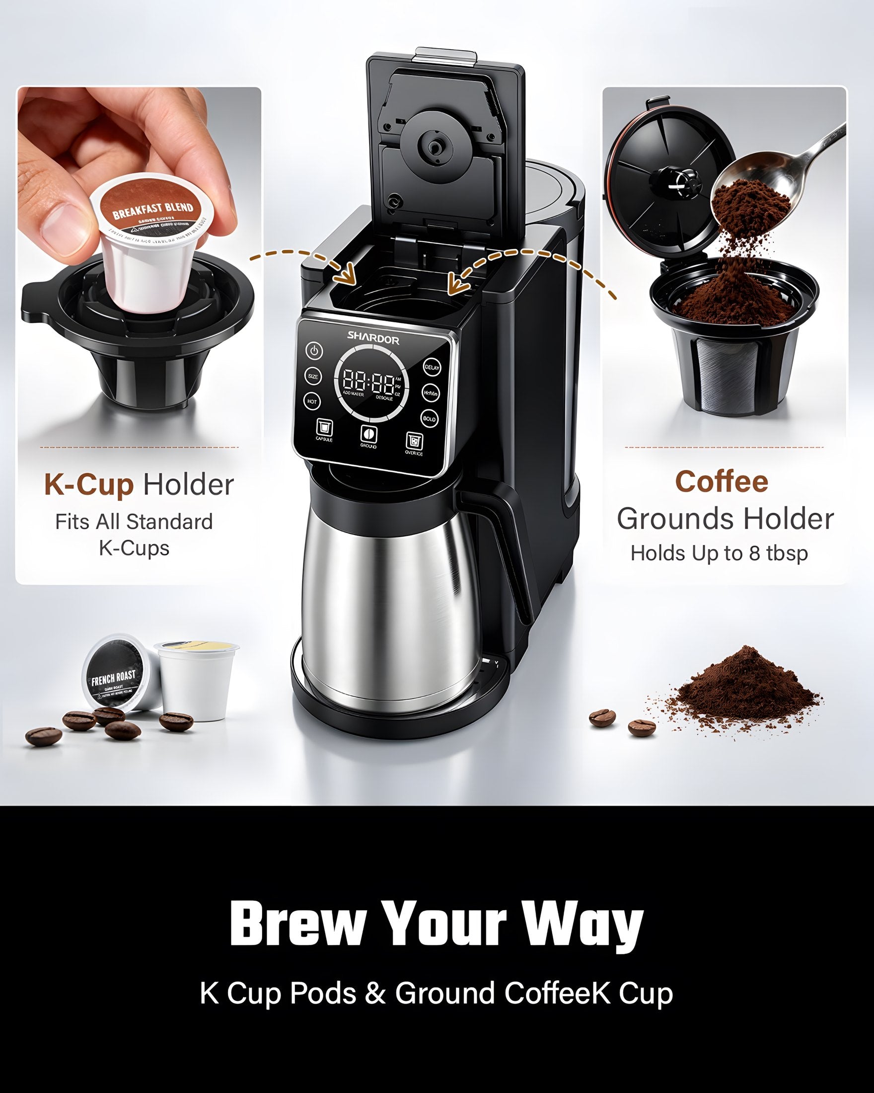 SHARDOR KM805 matte black coffee maker feature image 2