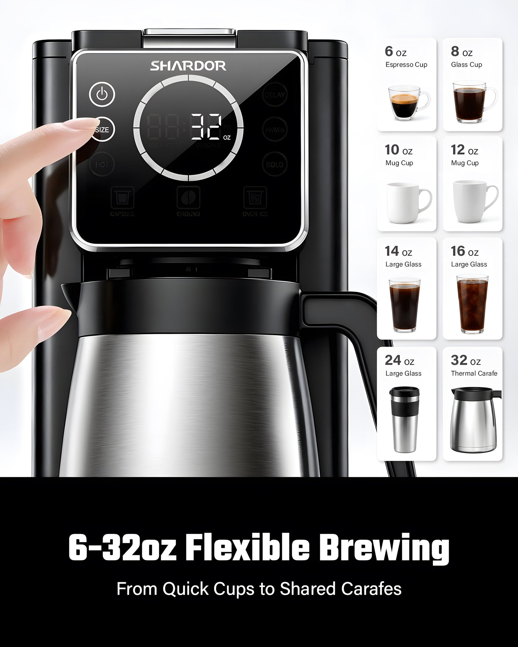 SHARDOR KM805 matte black coffee maker feature image 3