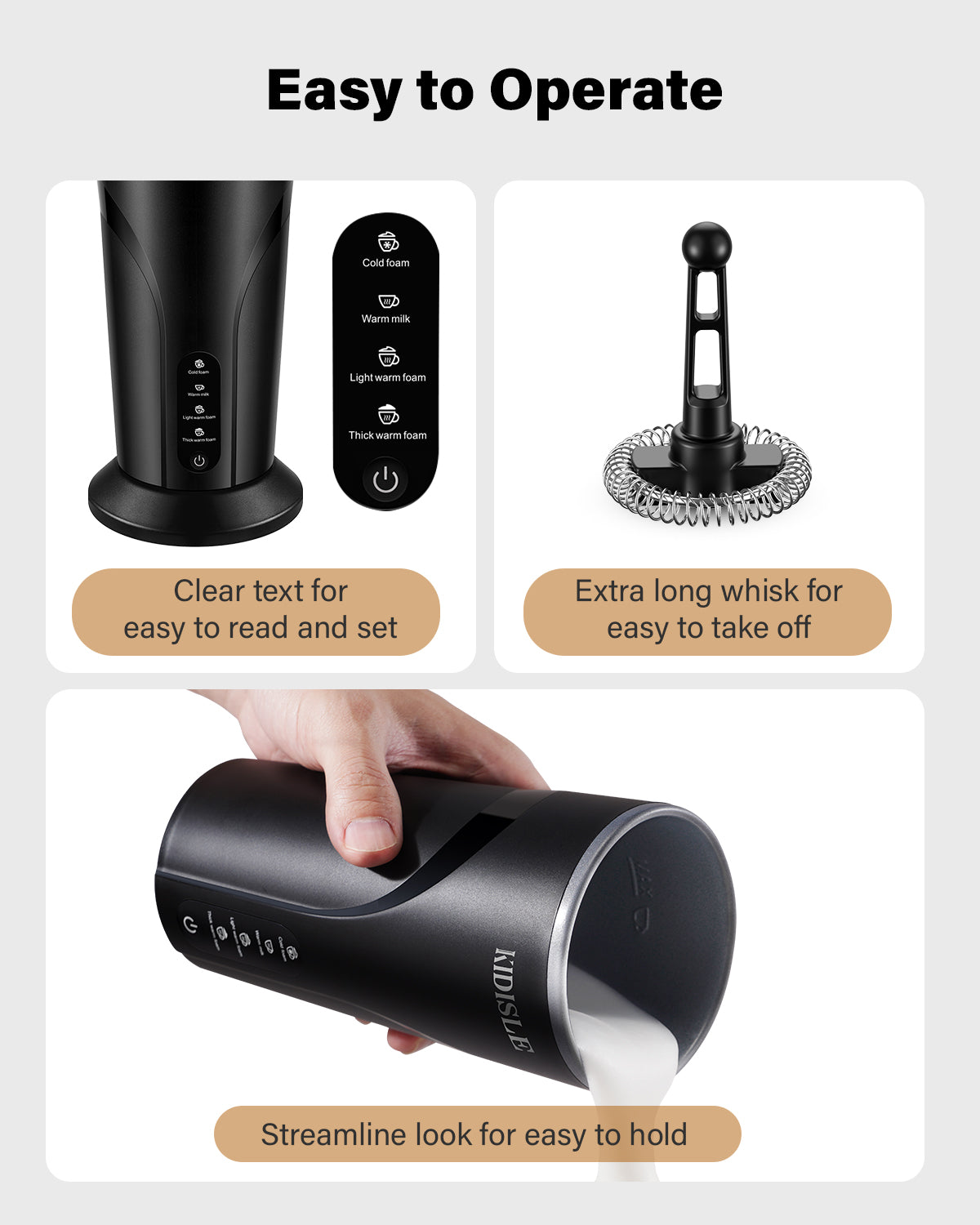 KIDISLE 4-in-1 Electric Milk Frother and Steamer