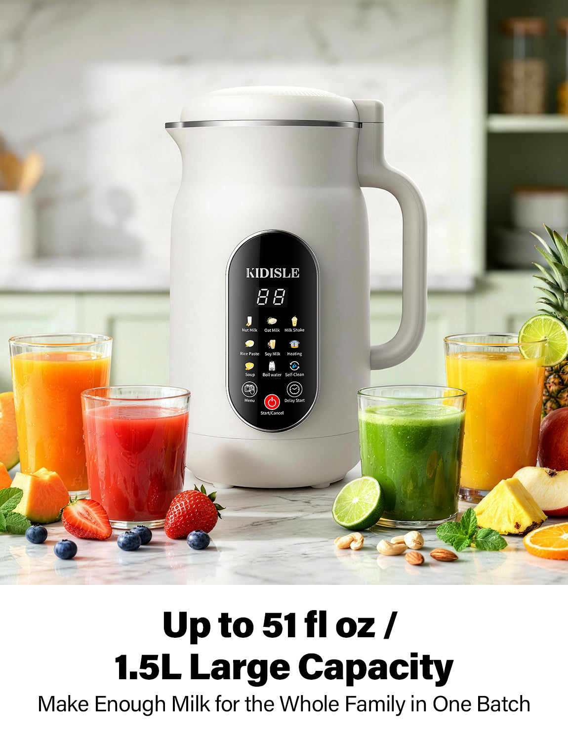 KIDISLE 10-in-1 Nut Milk Maker Machine & Soup Maker 51oz