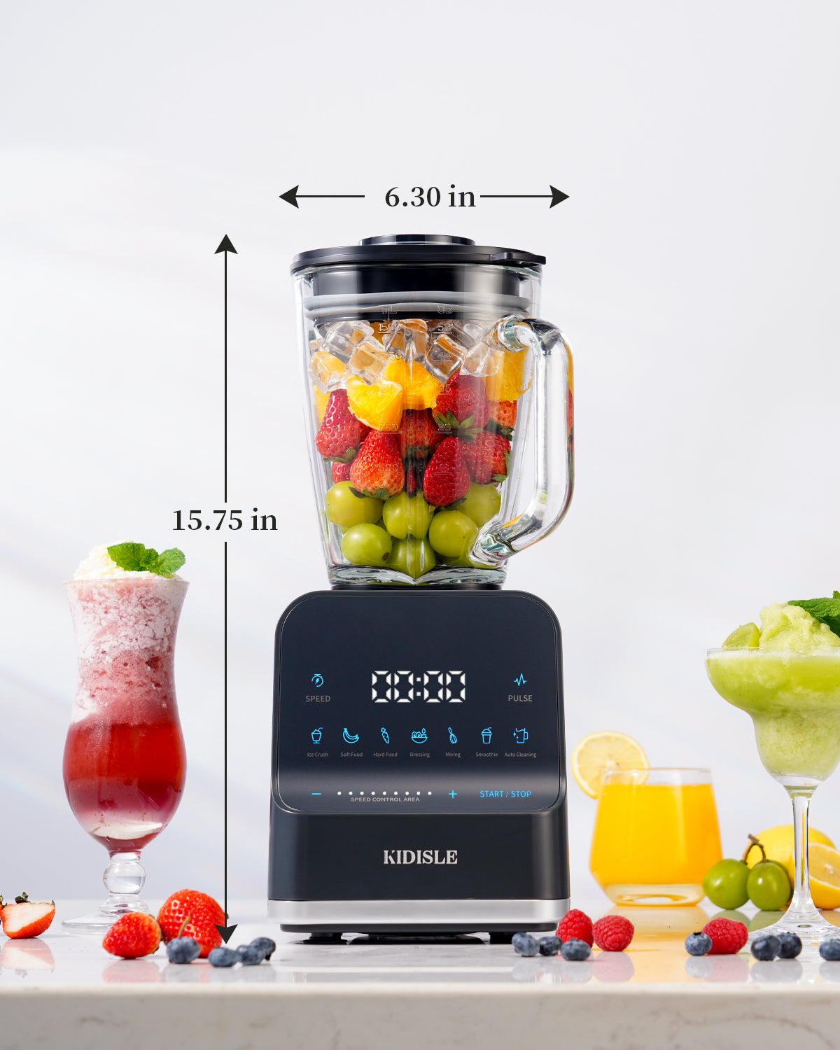 KIDISLE 1200W High-Speed Countertop Blender, 52oz Glass Pitcher for Smoothies