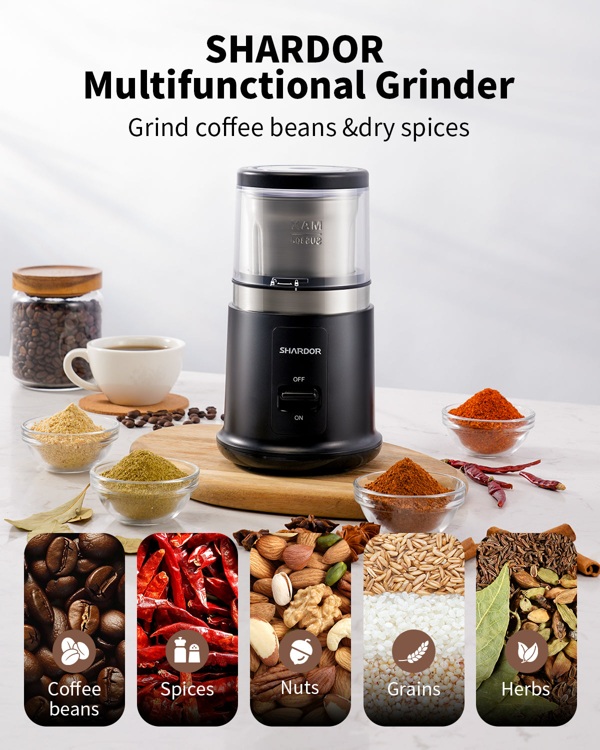 SHARDOR® Coffee Blade Grinder with Finger press