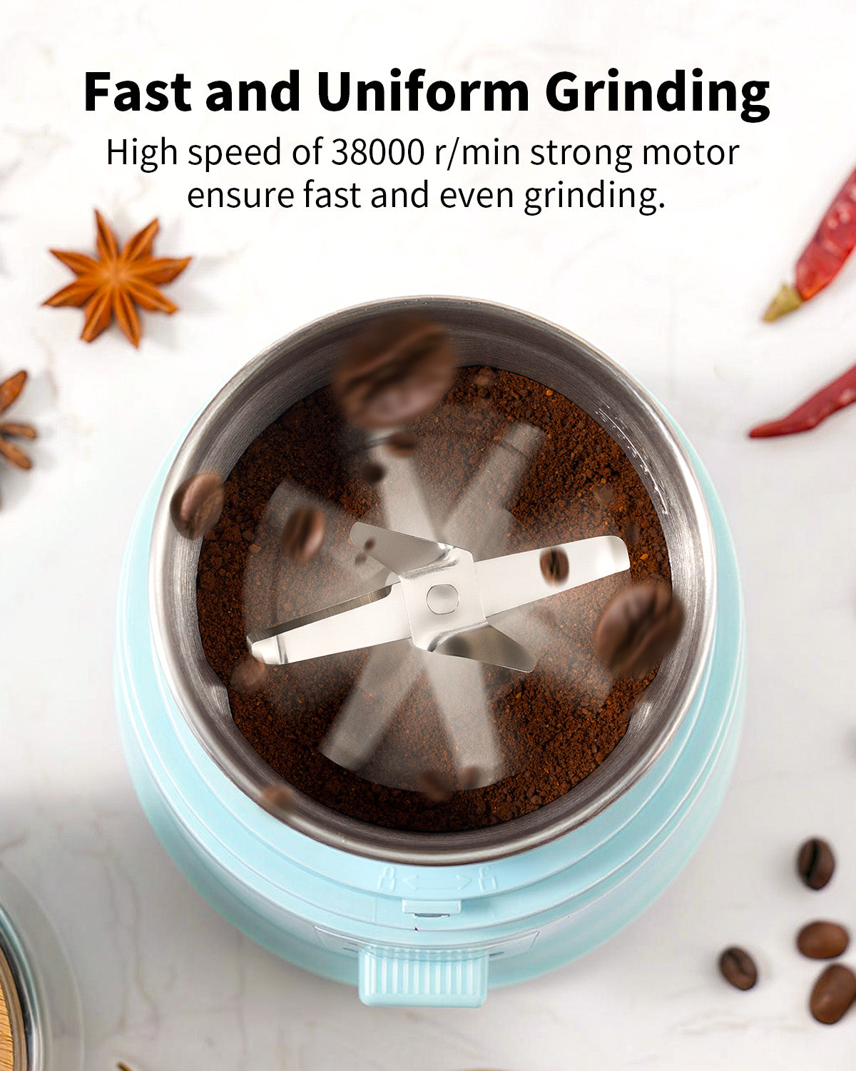 SHARDOR Coffee Blade Grinder with Finger press Blue