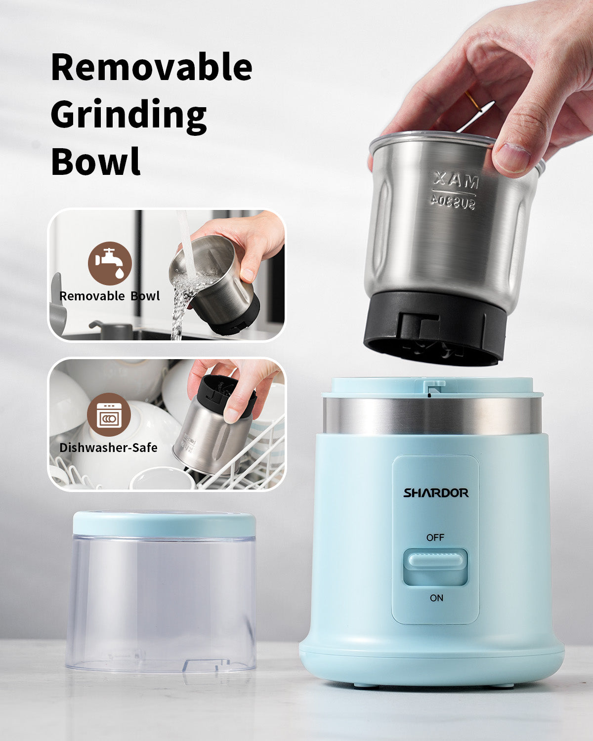 SHARDOR Coffee Blade Grinder with Finger press Blue