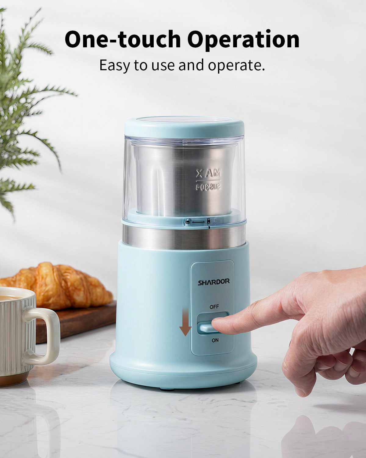 SHARDOR Coffee Blade Grinder with Finger press Blue