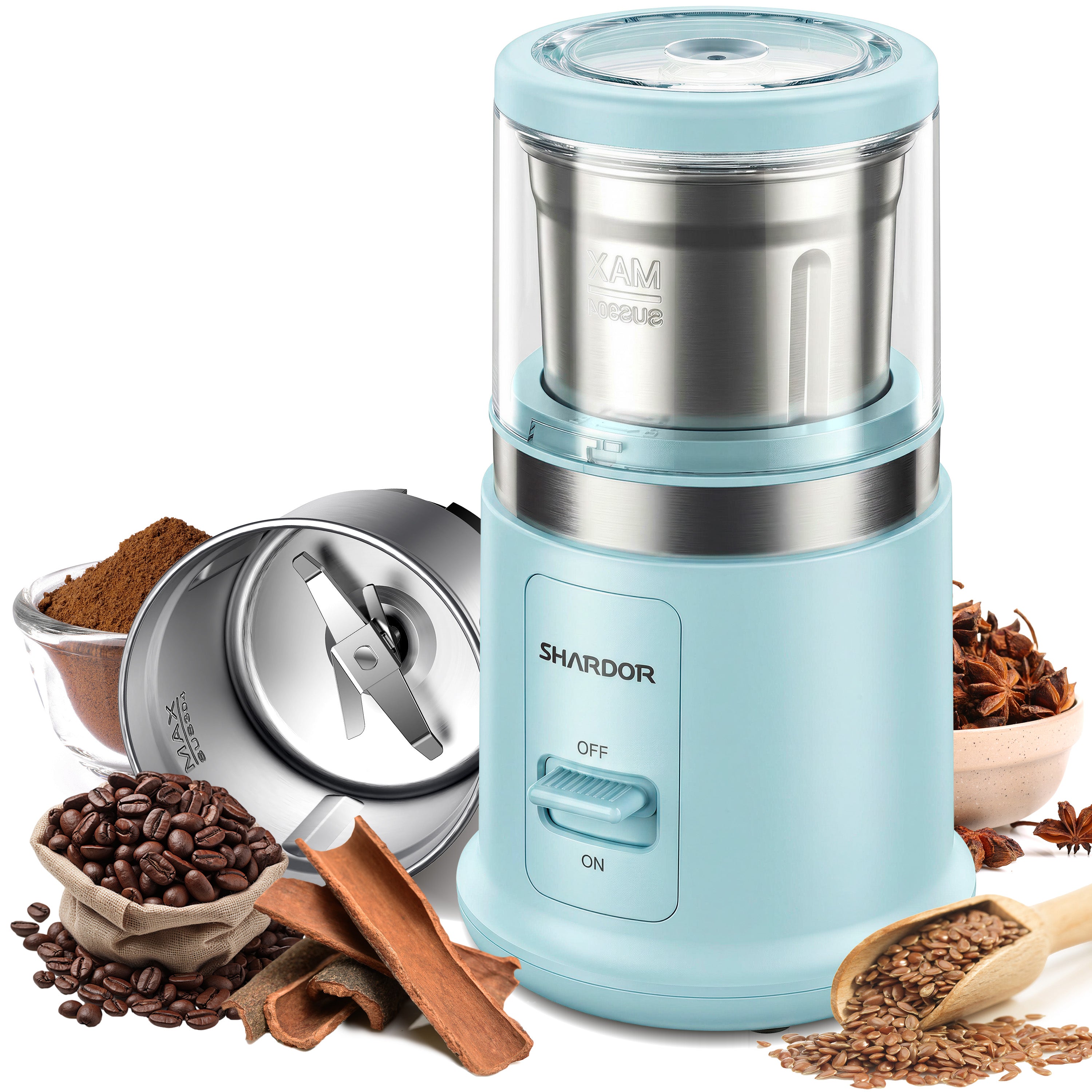 SHARDOR Coffee Blade Grinder with Finger press Blue