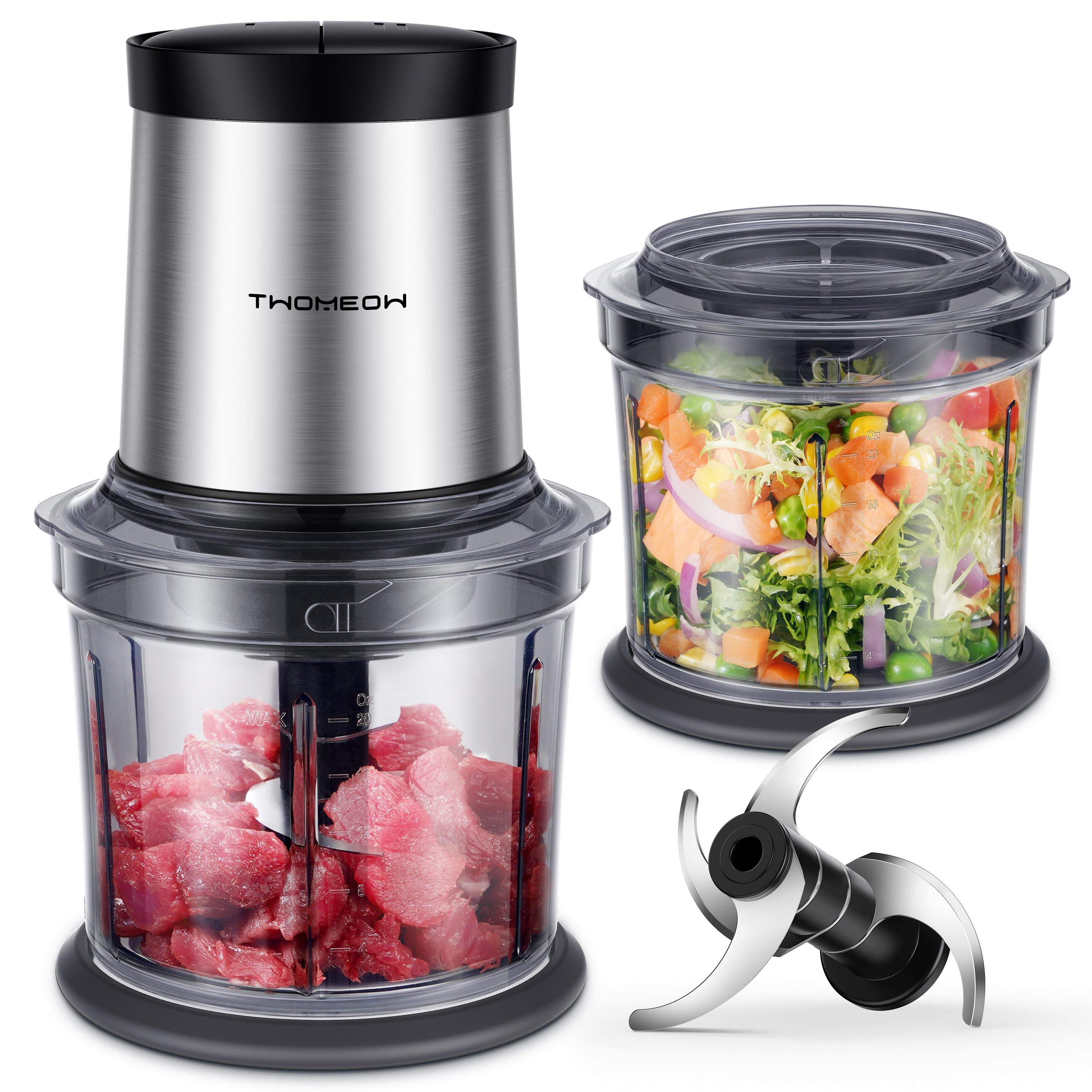 TWOMEOW Electric Food Chopper with Dual 4-Cup Bowls for Meat, Veggies & Baby Food