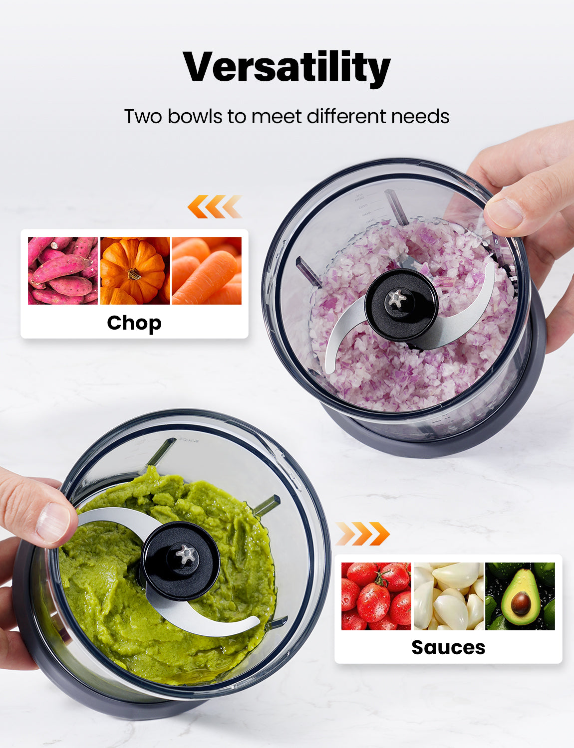 TWOMEOW Electric Food Chopper with Dual 4-Cup Bowls for Meat, Veggies & Baby Food