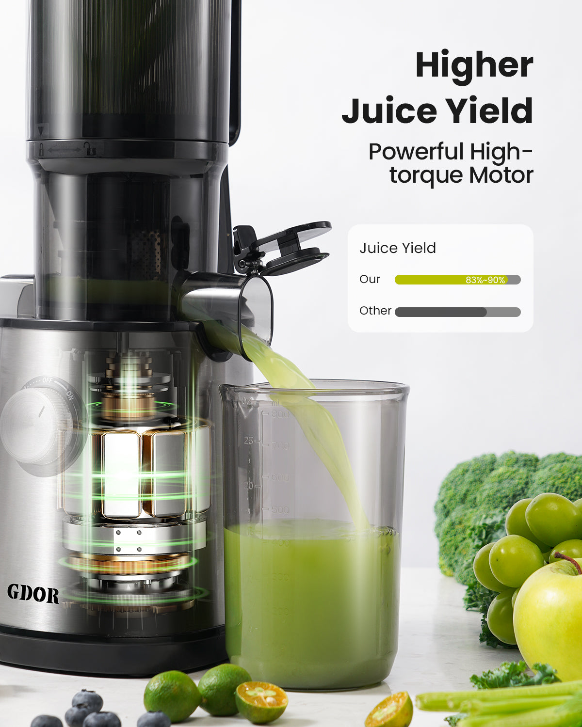 GDOR Cold Press Juicer Machines, 4.25'' Large Feed Chute