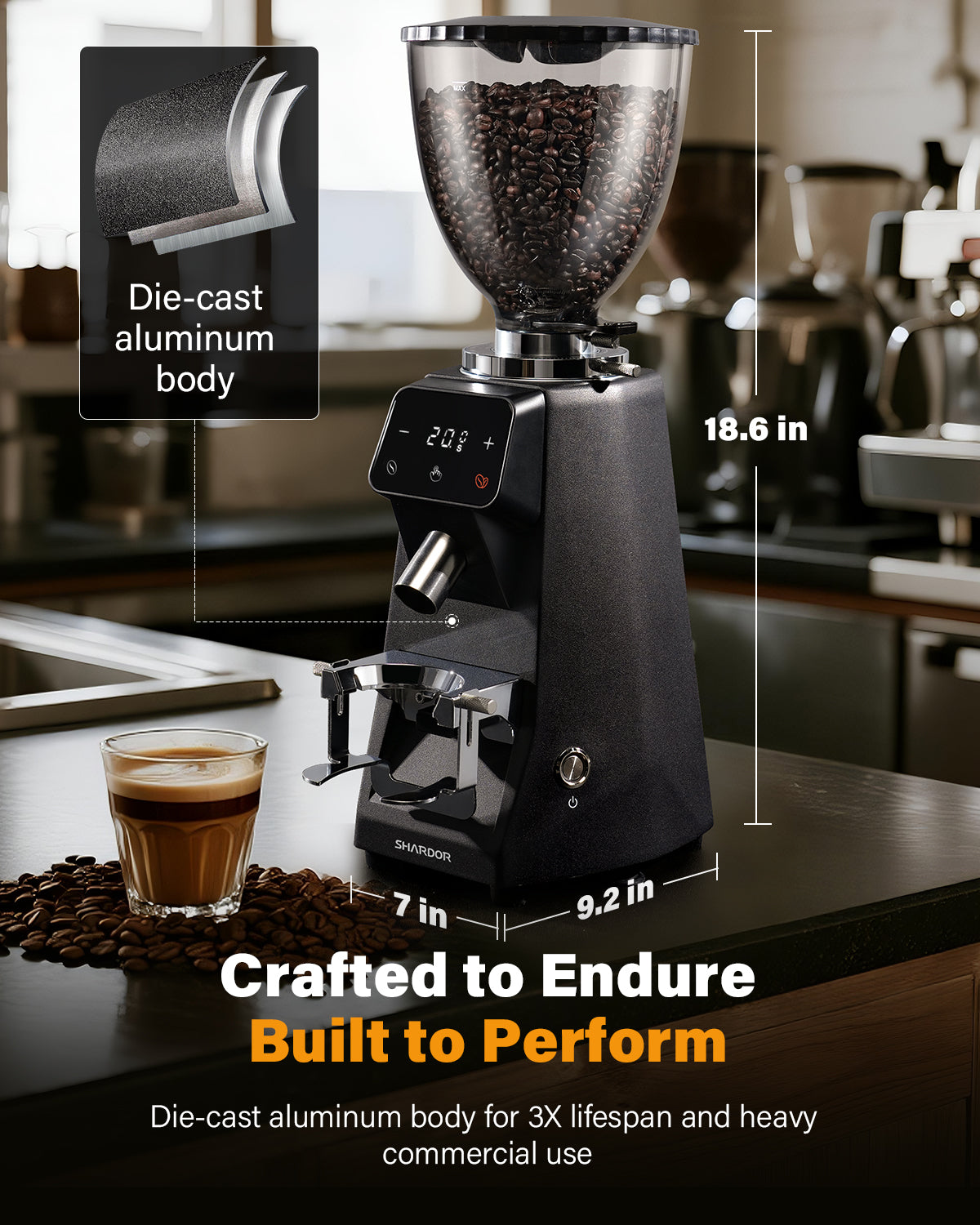 SHARDOR® Coffee Burr Grinder Professional with 100 Grind Settings Die-Cast Aluminum Housing