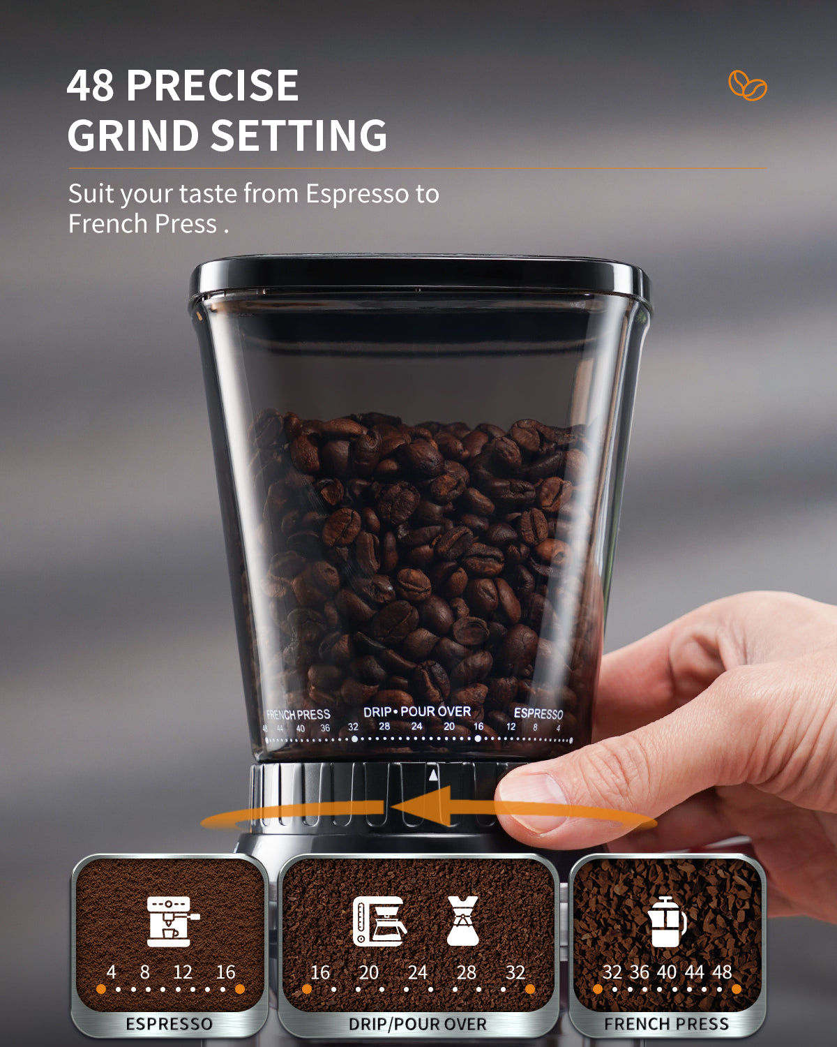 SHARDOR® Coffee Burr Grinder with 48 Grind Settings Silvery