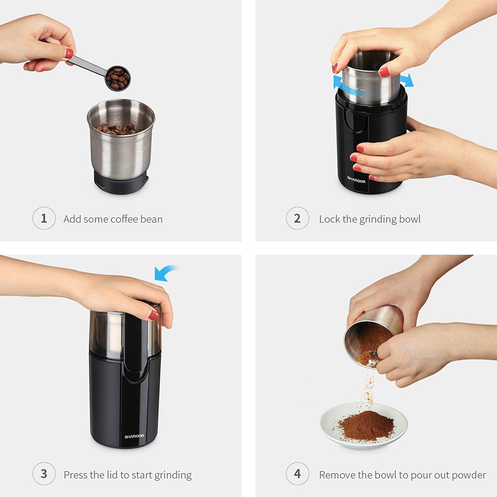 SHARDOR® Coffee Blade Grinder with Manual pressing Black 1 Cup