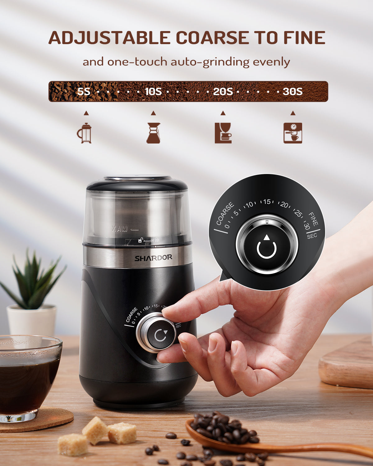 SHARDOR® Coffee Blade Grinder with Manual adjustment knob Black