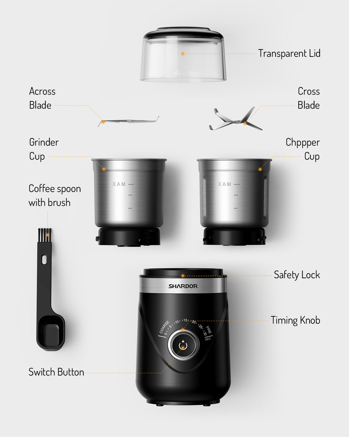 SHARDOR® Coffee Blade Grinder with Manual adjustment knob Black 2 Cup