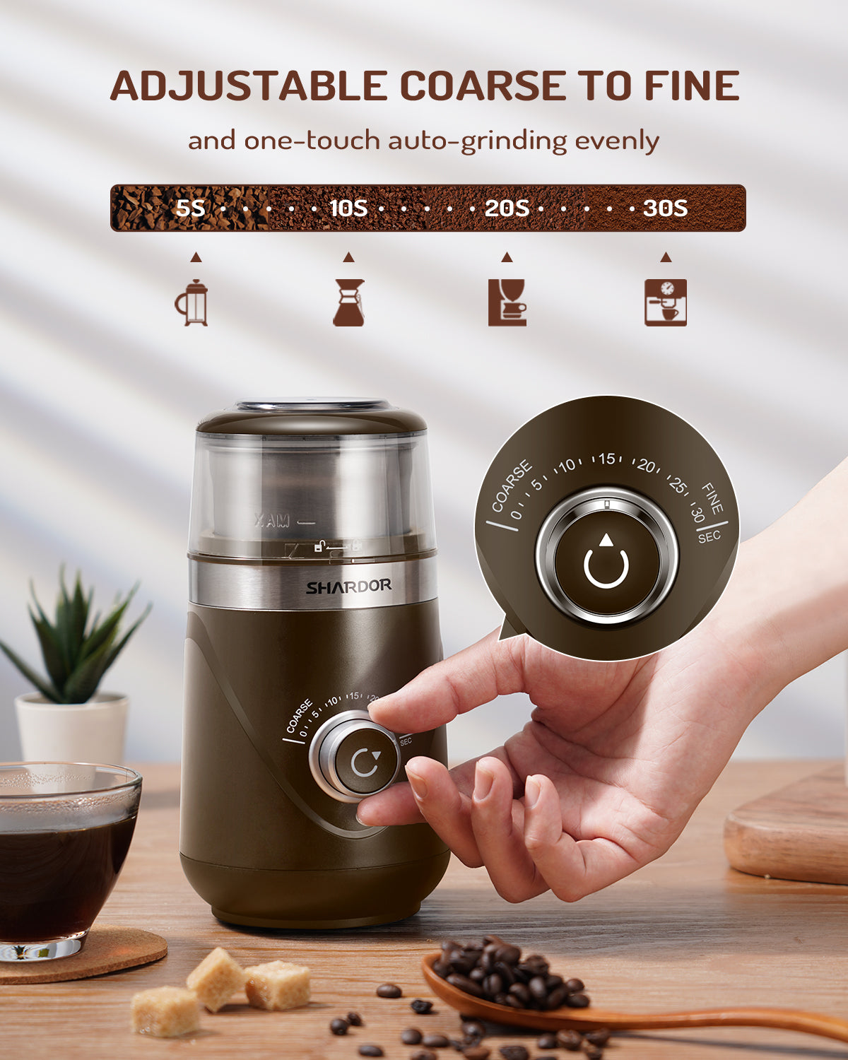 SHARDOR® Coffee Blade Grinder with Manual adjustment knob Coffee